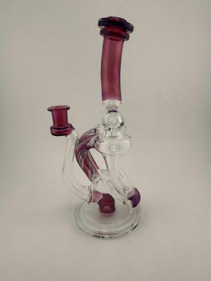 Domer Glass Double Recycler - Purple With Striped Tubing 10mm 90° (SOLD)