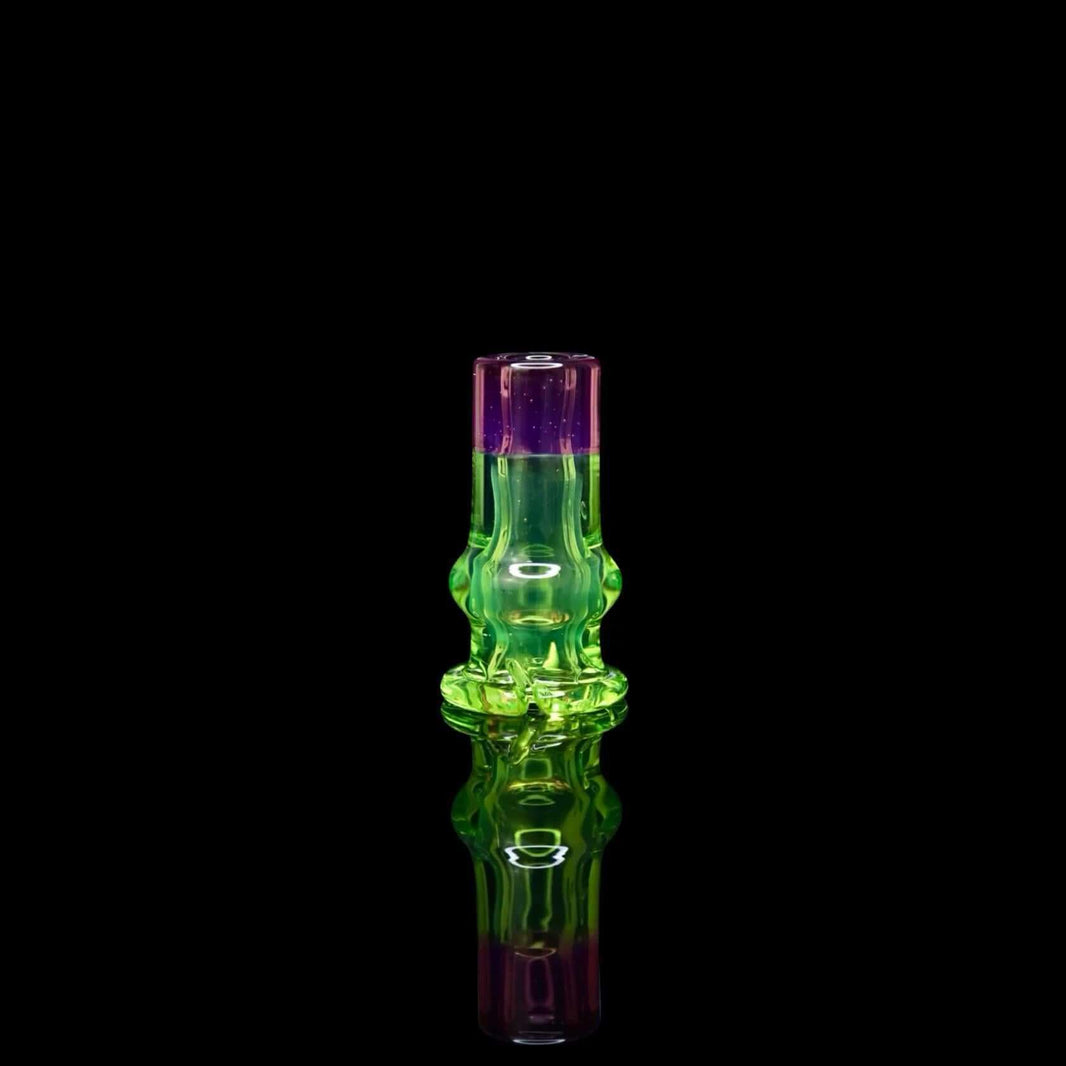 Tokr Glass Puffco Pivot Tip Glass Mouth Piece Replacement - Two Tone featuring green and purple design.