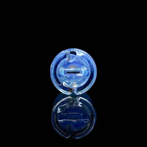 Tokr Glass Puffco Pivot Tip Glass Replacement Mouth Piece in blue glass design on a reflective surface.