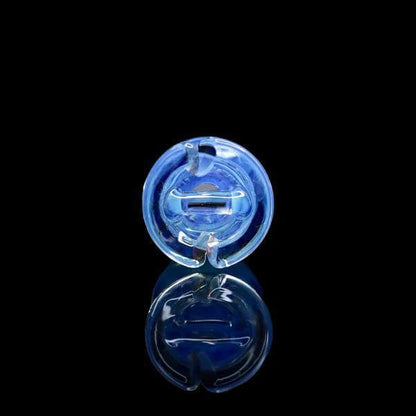 Tokr Glass Puffco Pivot Tip Glass Replacement Mouth Piece in blue glass design on a reflective surface.
