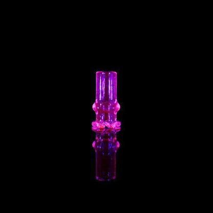 Tokr Glass Puffco Pivot Tip Glass Replacement Mouth Piece in vibrant pink color with reflective surface.