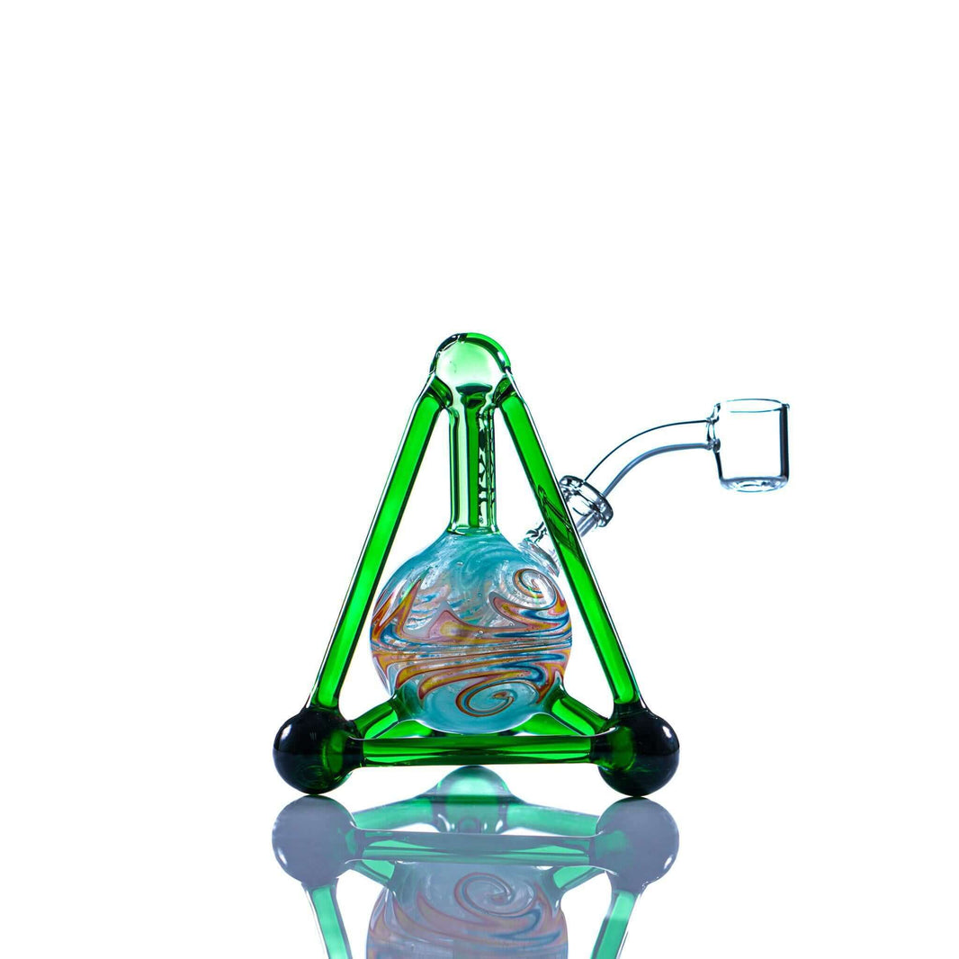 Toxic Glass Atom Rig in vibrant green with colorful swirling design, 10mm joint and 45° angle for optimal performance.