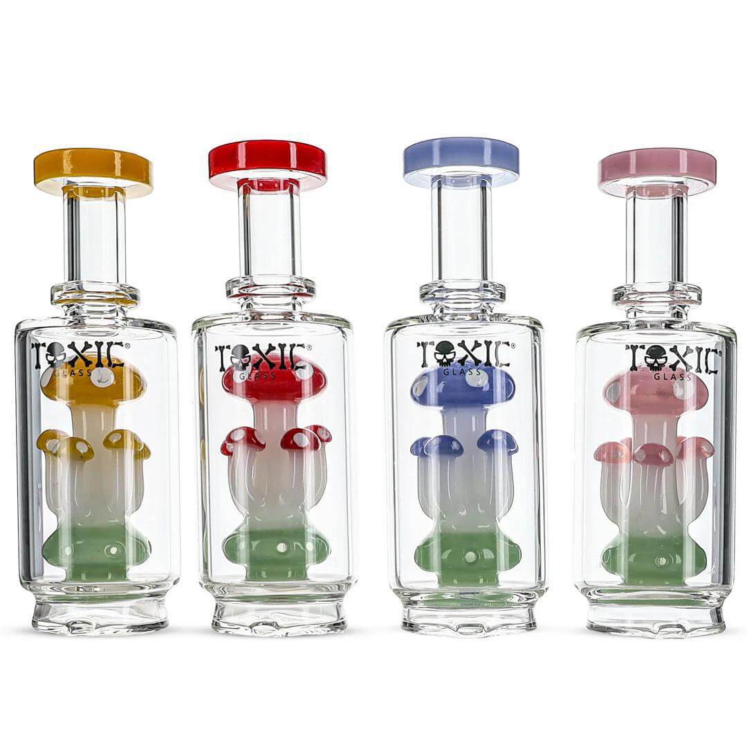 Toxic Glass Mushroom Carta 2 toppers in four vibrant colors for enhanced dabbing experience and style.