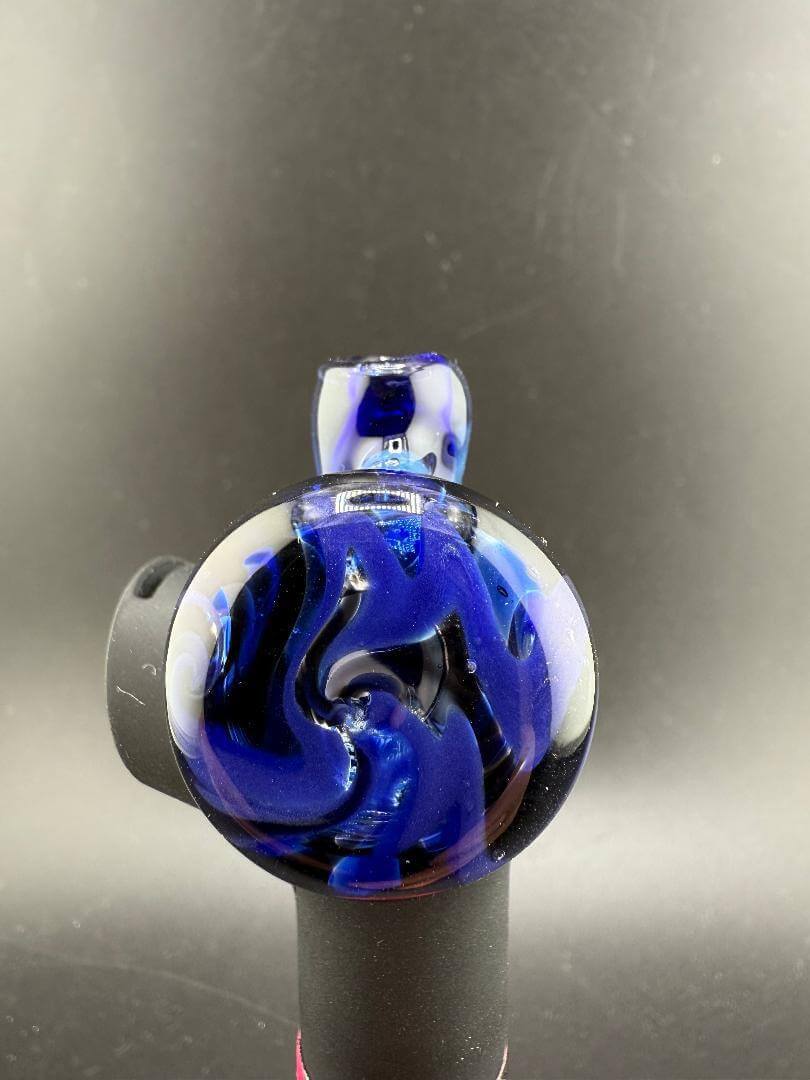 Handcrafted Tuck Glass Puffco Pivot Glass Replacement Top in blue and white swirls, enhancing your vaping experience.