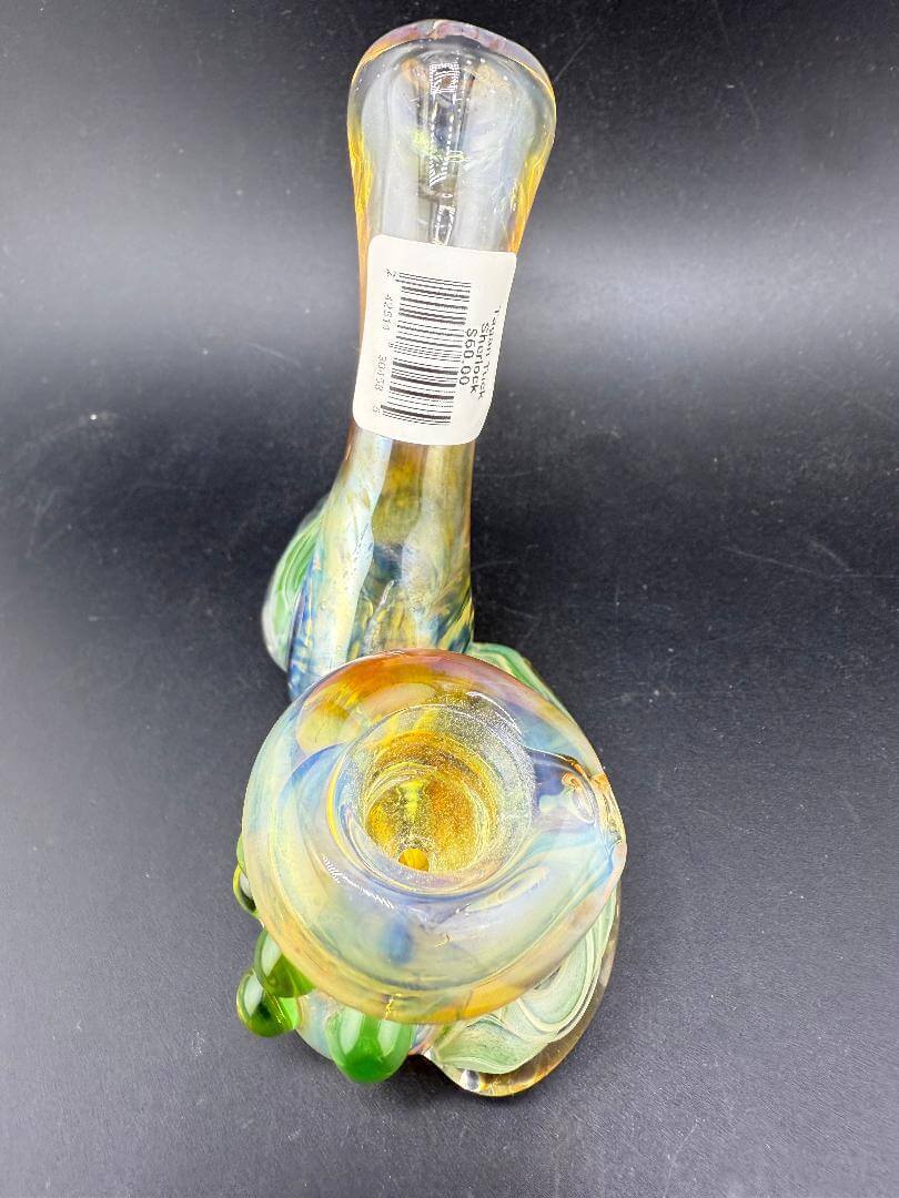 Tuck Glass Sherlock Pipe - Fumed w/ Green Dots showcasing vibrant colors and unique design.