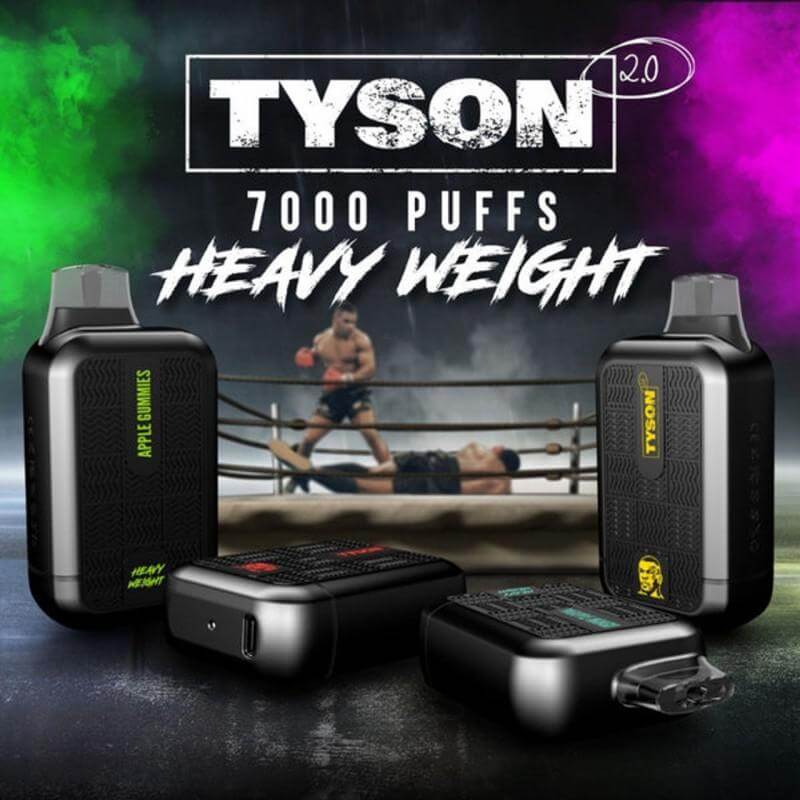 Tyson 2.0 Heavy Weight Disposable vape 7000 puffs with vibrant colors and boxing theme.