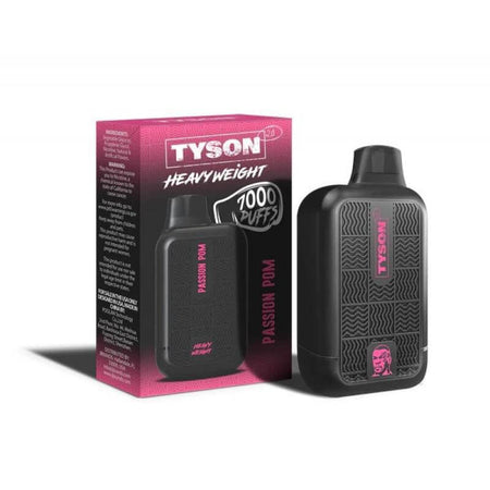 Tyson 2.0 Heavy Weight Disposable Vape in Passion Pom flavor, offering 7000 puffs and a stylish design.