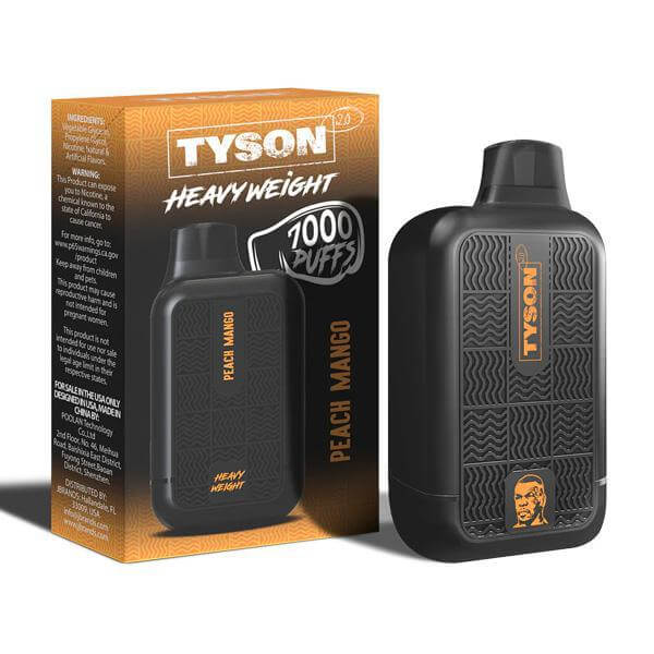 Tyson 2.0 Heavy Weight Disposable vape device in Peach Mango flavor with 7000 puffs for a premium vaping experience.