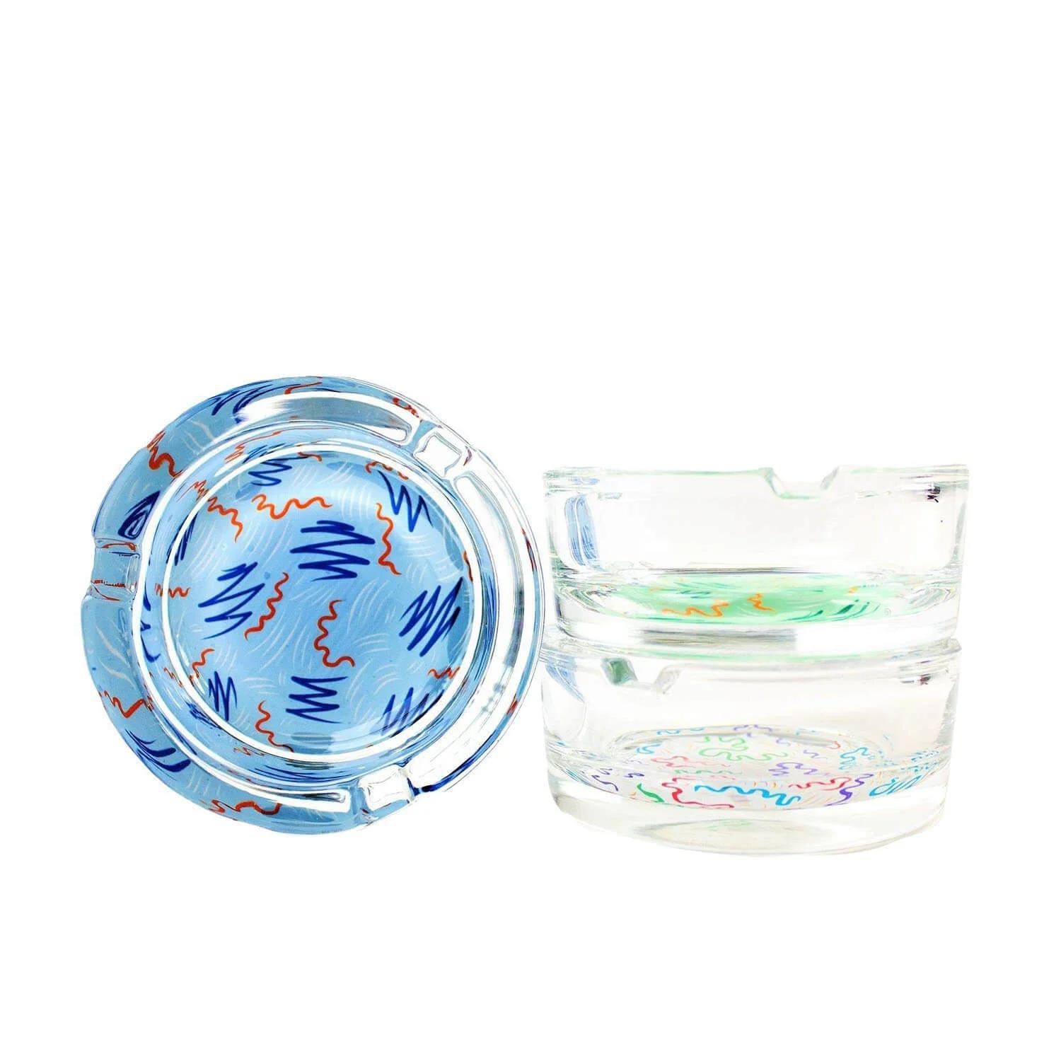 Ugly House 3" Ashtray - Giddy Pattern featuring a bold design in blue and colorful patterns.