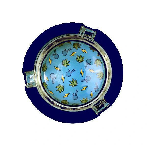 Ugly House 3" Ashtray - Pixel Art featuring colorful designs on a blue background.