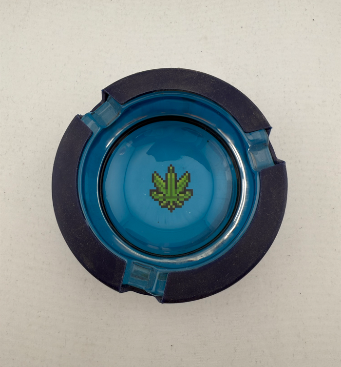 Ugly House 3" Ashtray - Pixel Leaf showcasing glass design with pixelated leaf motif and silicone lining.
