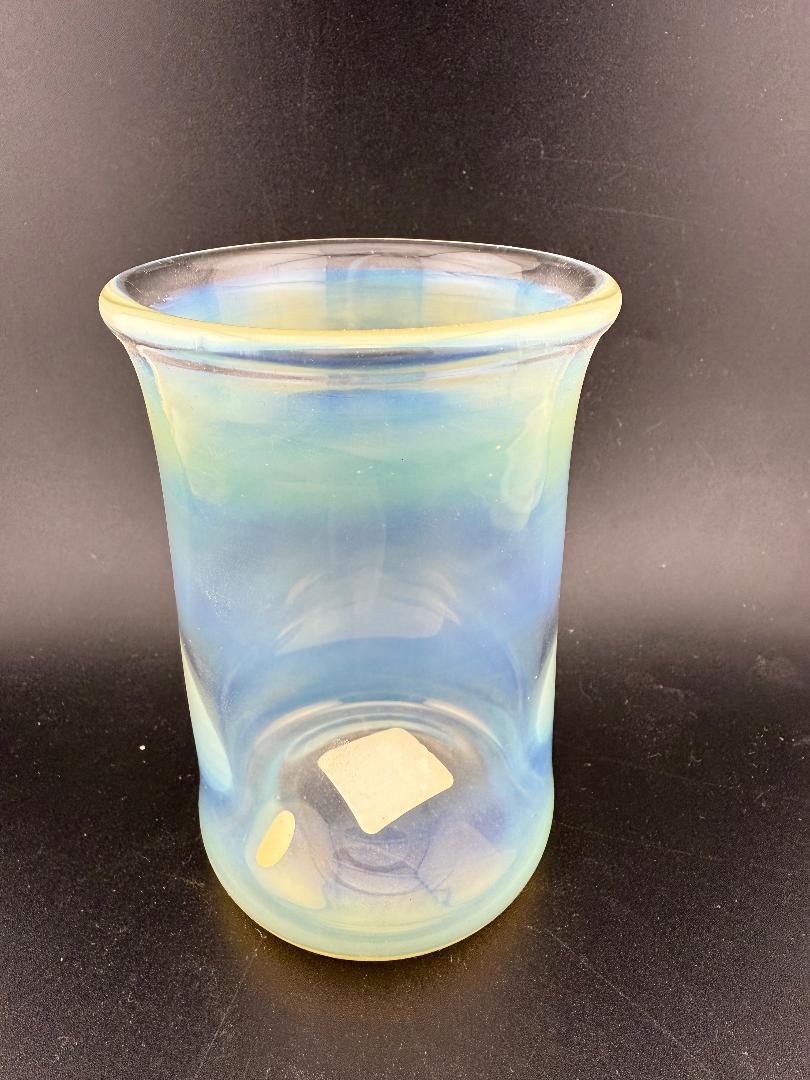 Unknown American Artist 10oz Fumed Cup showcasing vibrant colors and unique patterns in handcrafted glass design.
