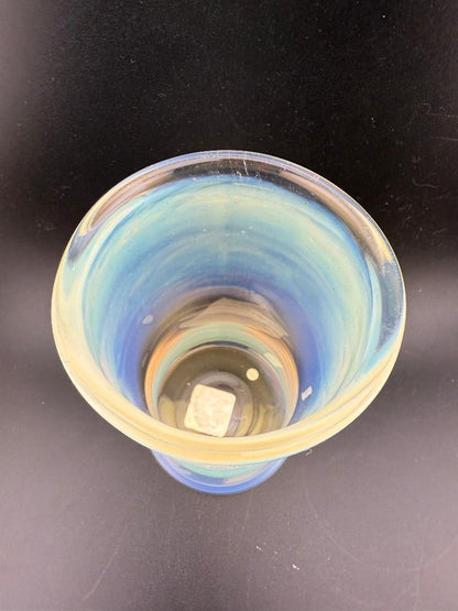 Unknown American Artist 16oz Fumed Cup showcasing vibrant fumed glass and unique color patterns from an overhead view.