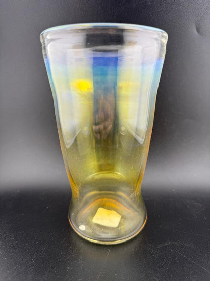 Unknown American Artist 16oz Fumed Cup Handcrafted glass showcasing vibrant color shifts and unique patterns.