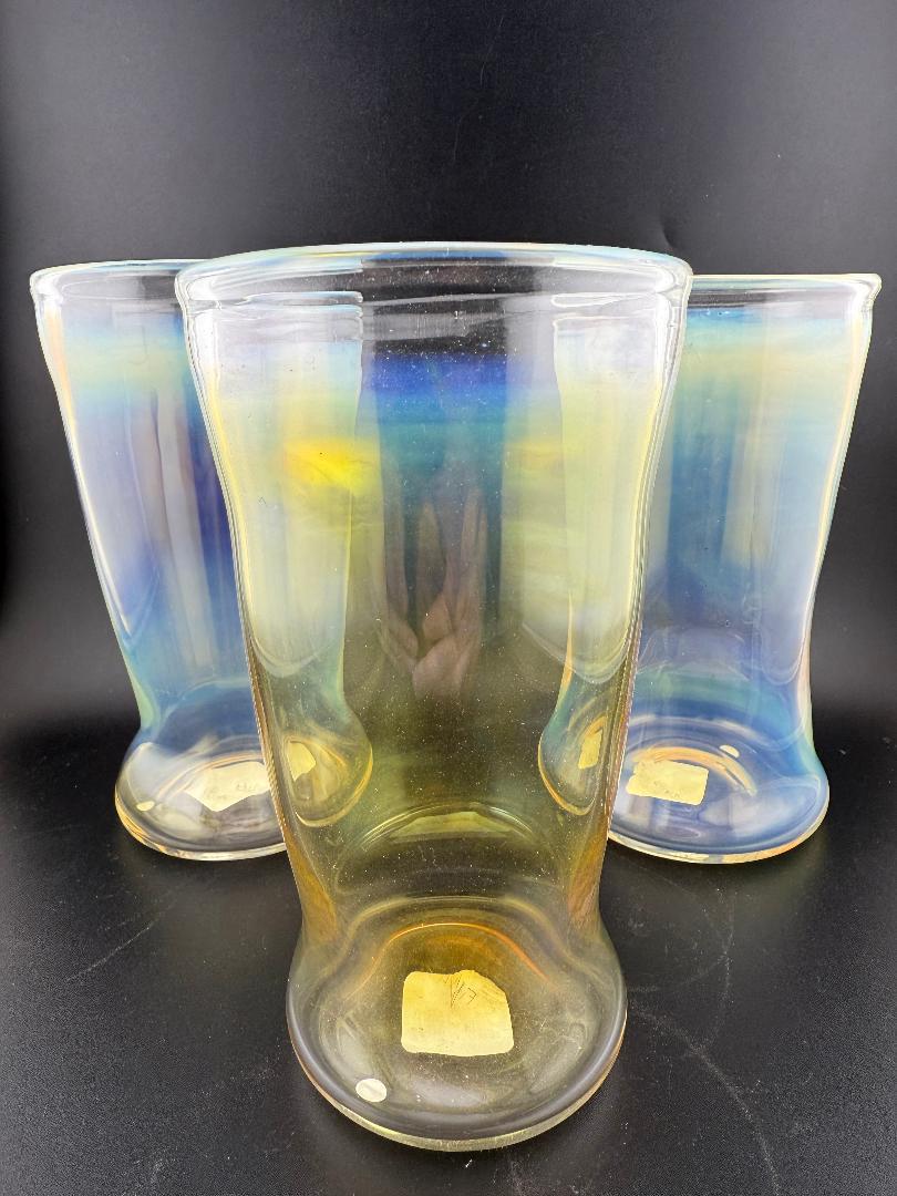 Unknown American Artist 16oz Fumed Cup handcrafted glassware with vibrant color shifts and unique patterns.