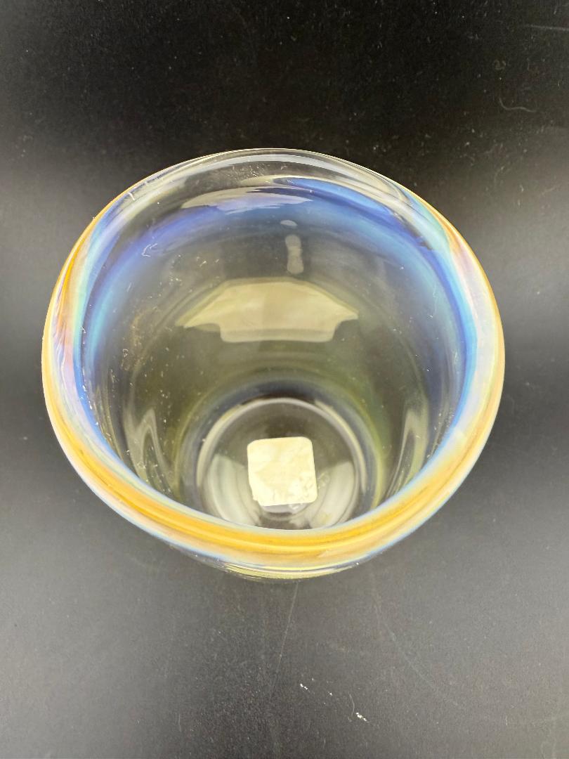 Unknown American Artist 12oz Cup showcasing unique fumed glass design with vibrant color patterns.
