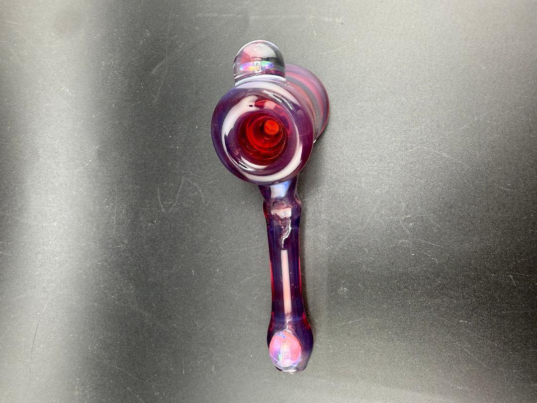 Unknown Artist Hammer Pipe - Amber Purple w/ 2 Opal Encasements showcasing a rich colorway and artistic design.