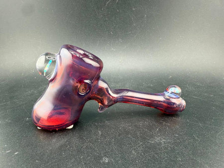 Unknown Artist Hammer Pipe - Amber Purple w/ 2 Opal Encasements, showcasing deep colors and artistic design.
