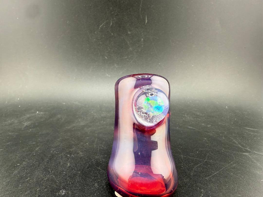 Unknown Artist Hammer Pipe - Amber Purple w/ 2 Opal Encasements showcased from the front angle.