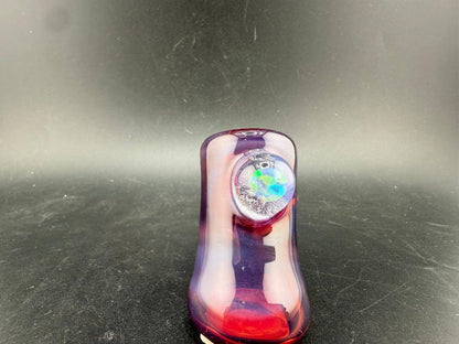 Unknown Artist Hammer Pipe - Amber Purple w/ 2 Opal Encasements showcased from the front angle.