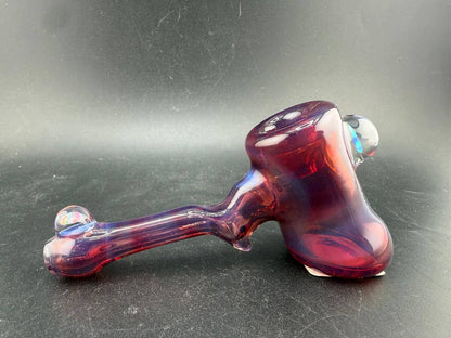 Unknown Artist Hammer Pipe - Amber Purple w/ 2 Opal Encasements - stunning glass pipe with artistic design.