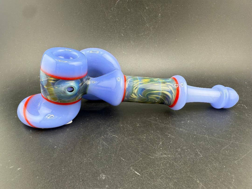 Unknown Artist Hammer Pipe - Light Blue Space w/ Large Pendant, a vibrant functional art piece.