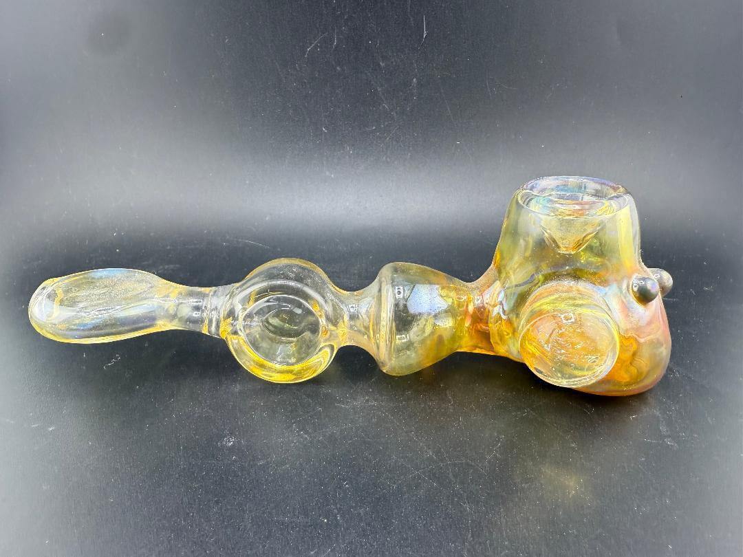 Unknow Artist Hand Pipe - Yellow Fumed showcasing vibrant yellow fumed finish and compact design.