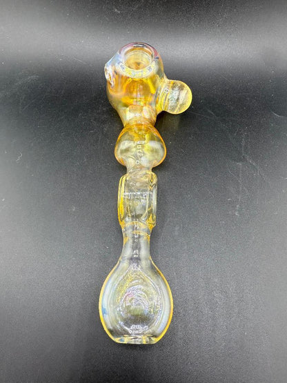 Unknow Artist Hand Pipe - Yellow Fumed, vibrant yellow fumed hand pipe with compact design and smooth airflow.