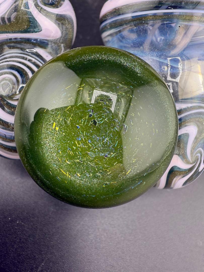 Unknown Artist Sherlock Pipe -  Pink Green Linework w/ Dichro Pendant Attachment with vibrant colors and details.