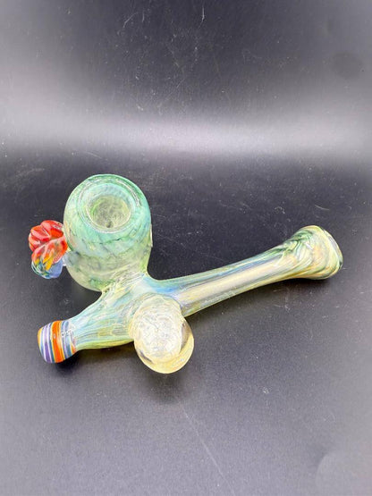Unknown Artist Sidecar Pipe - Green w/ Rainbow Leaf & fumed Implosion Marble Attachments