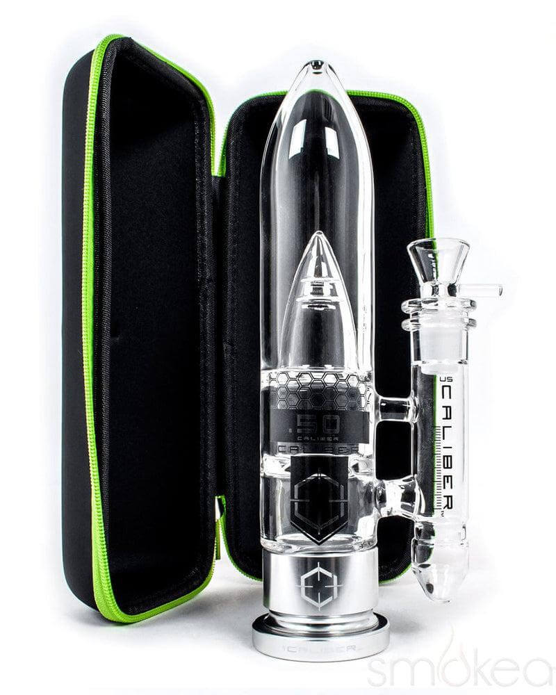 .50 Caliber Glass Bong in a protective case, showcasing precision craftsmanship and bold design.