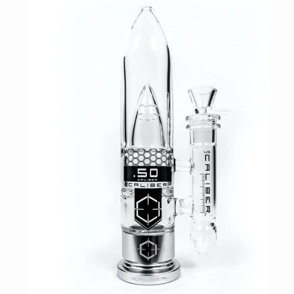 US Caliber .50 Caliber Glass Bong showcasing precision craftsmanship and sleek design.