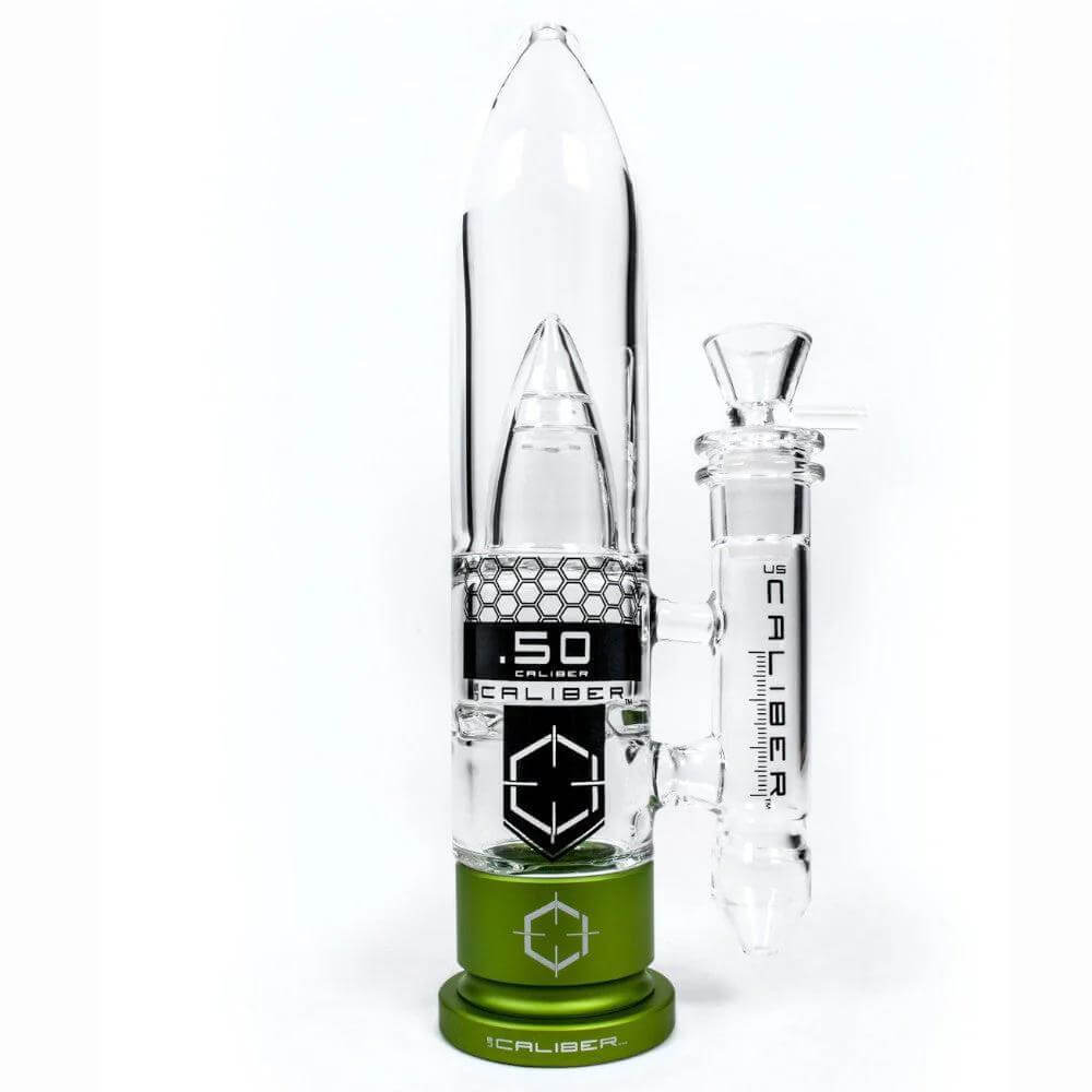 .50 Caliber Glass Bong featuring precision craftsmanship and bold design, made in the USA, compact and durable.