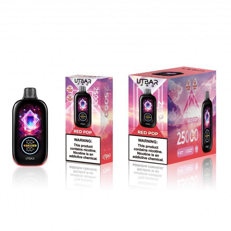 UTBAR Pro Disposable 5%, Red Pop flavor, featuring colorful design and packaging, delivering 25000 puffs.