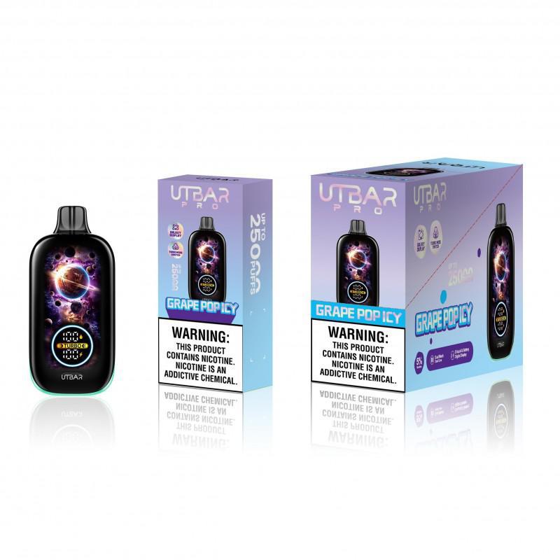 UTBAR Pro Disposable 5% device and packaging, featuring Grape Pop Icy flavor, designed for an intense vaping experience.