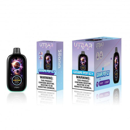 UTBAR Pro Disposable 5% device and packaging, featuring Grape Pop Icy flavor, designed for an intense vaping experience.