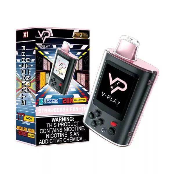 V Play Retro 20k Disposable Vape in Strawberry Fun-T flavor, stylish design, portable vaping device.