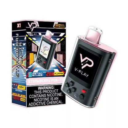 V Play Retro 20k Disposable Vape in Strawberry Fun-T flavor, stylish design, portable vaping device.
