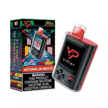 V Play Retro 20k Disposable Vape in Watermelon Breeze flavor with colorful packaging and sleek retro design.