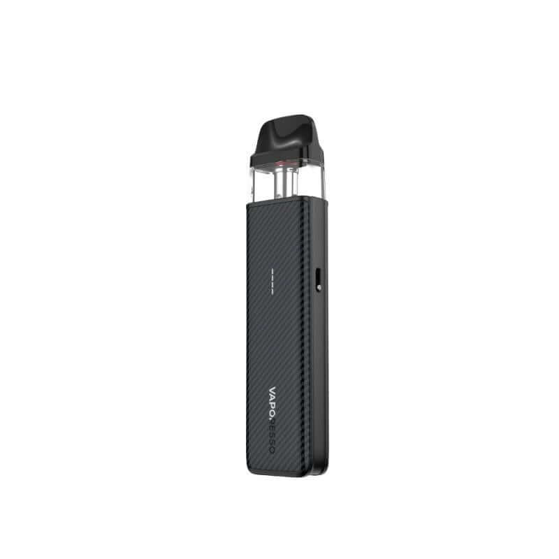 Vaporesso XROS 5 Mini kit, sleek black design, compact MTL vaping device with advanced COREX 3.0 technology.