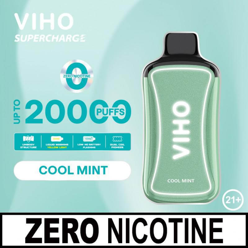 Viho 20K Disposable Vape in Cool Mint flavor, zero nicotine, offering up to 20,000 puffs for a flavorful experience.