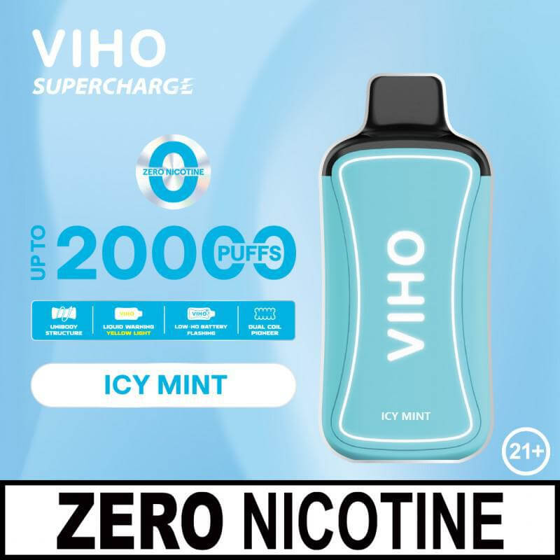 Viho 20K Disposable Vape in Icy Mint flavor, 0% nicotine, offering up to 20,000 puffs for a smooth vaping experience.