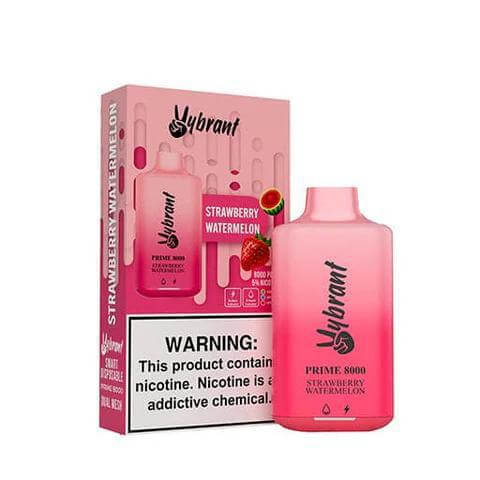 Vybrant Prime 8000 Strawberry Watermelon Disposable Vape with packaging, offering 8000 puffs of premium flavor.