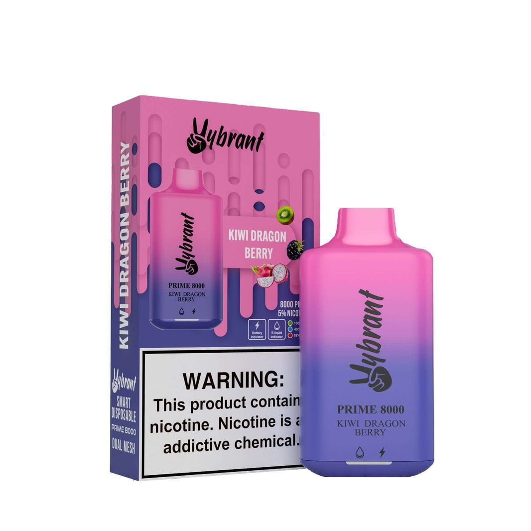 Vybrant Prime 8000 Kiwi Dragon Berry disposable vape with sleek design and vibrant packaging.
