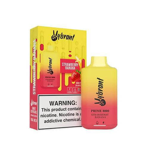 Vybrant Prime 8K Disposable Vape in Strawberry Banana flavor with vibrant packaging and warning label.
