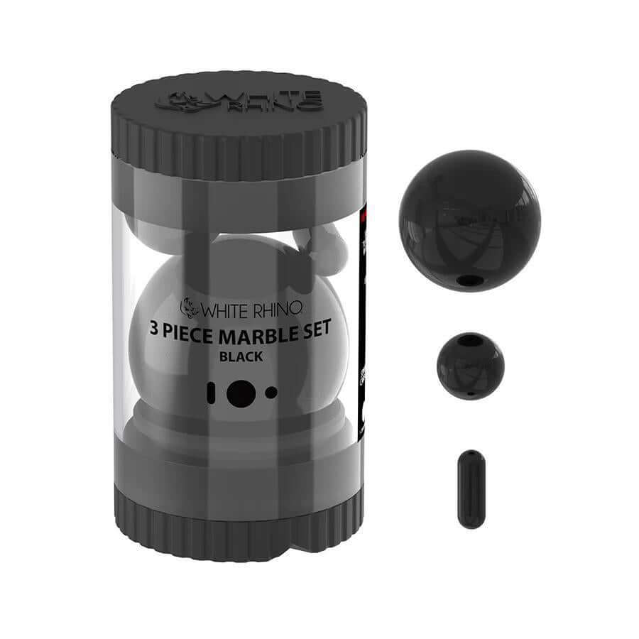 White Rhino Terp Slurper 3-piece Marble Set displayed with black components in packaging.