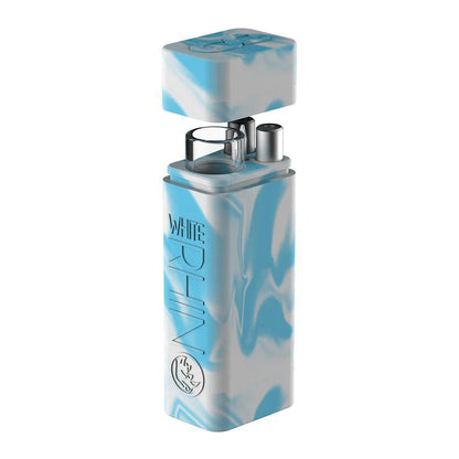 White Rhino Silicone Dugout - Glow In The Dark in blue and white design, compact and portable smoking accessory.