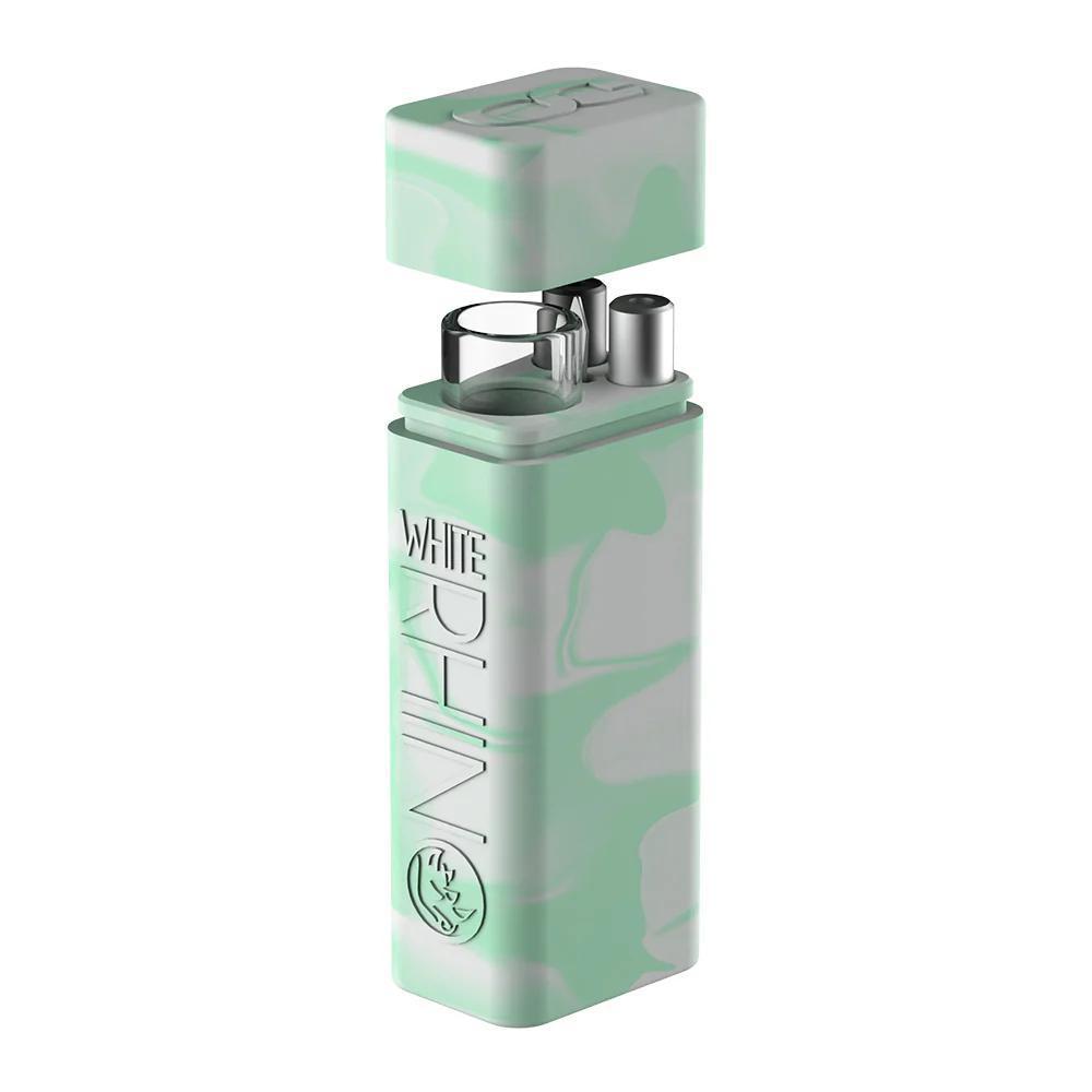 White Rhino Silicone Dugout - Glow In The Dark in green camouflage, compact and portable for discreet use.