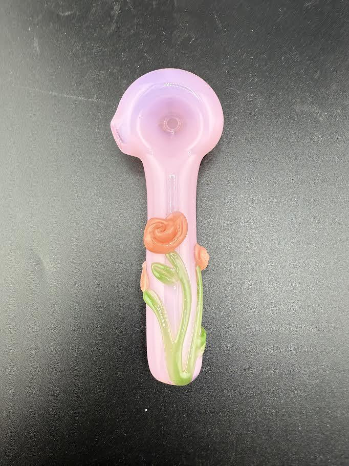 Wildfire Productions Rose Pipe – Handcrafted glass pipe with a pink rose design.