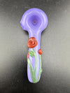 Wildfire Productions Rose Pipe – Handcrafted glass pipe with purple finish and rose design.